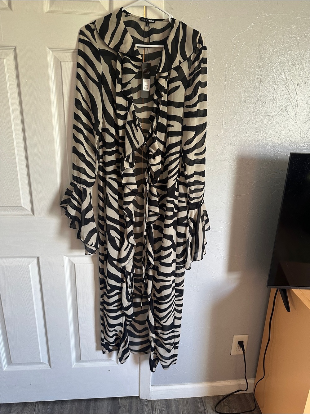 Black & White Zebra-Print Ruffle Too